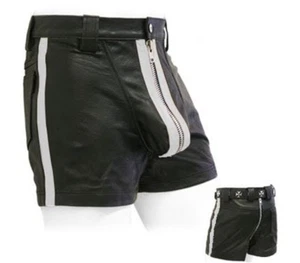 Awanstar Ledershorts Weißen streifen Leder Shorts,Kurze lederhose,leder shorts - Picture 1 of 1