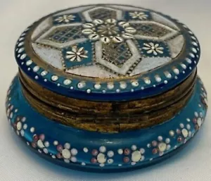 Vintage Antik Böhmisch Glas Blau Kunst Schmuck Ring Pillendose/Glas Moser - Bild 1 von 5