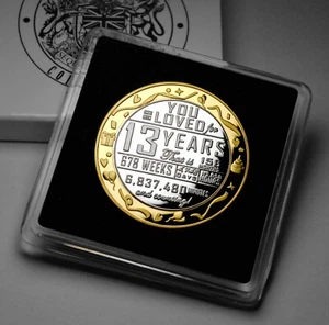 Conmemorativo 13º Cumpleaños Doble Metal Plata y Oro 24ct en Estuche. Regalo/Regalo - Imagen 1 de 14