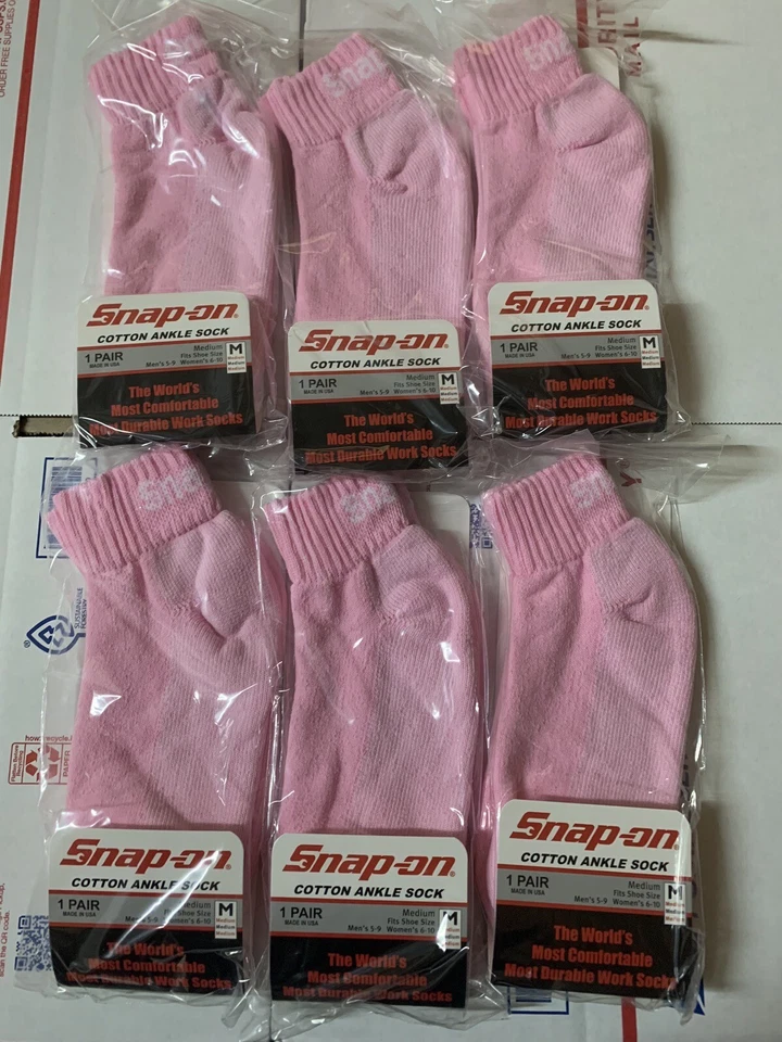 NEW 6 Pairs Women's Pink Snap On Tools Ankle Socks Medium FREE Shipping Made USA - Image 1 of 1