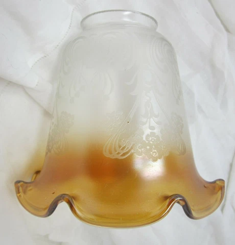 Glass Light / Lamp Shade Iridescent 2" Fitter Art Nouveau Amber Frill Edge Cover
