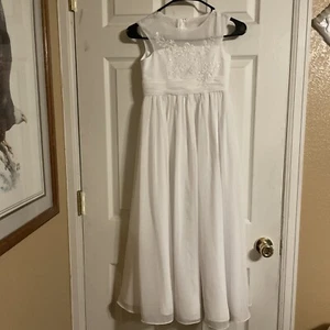 R02 Girls Sz 7 White Easter Sunday Church Flower Girl Dress DAVID'S BRIDAL - Picture 1 of 6