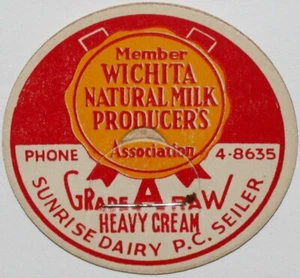 Vintage milk bottle cap SUNRISE DAIRY Seiler Heavy Cream Wichita Kansas unused - Picture 1 of 2