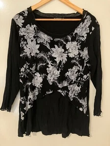 *LADIES BLACK AND WHITE *EVERSUN*TOP**SIZE 14 long sleeve floral partly sheer - Picture 1 of 6