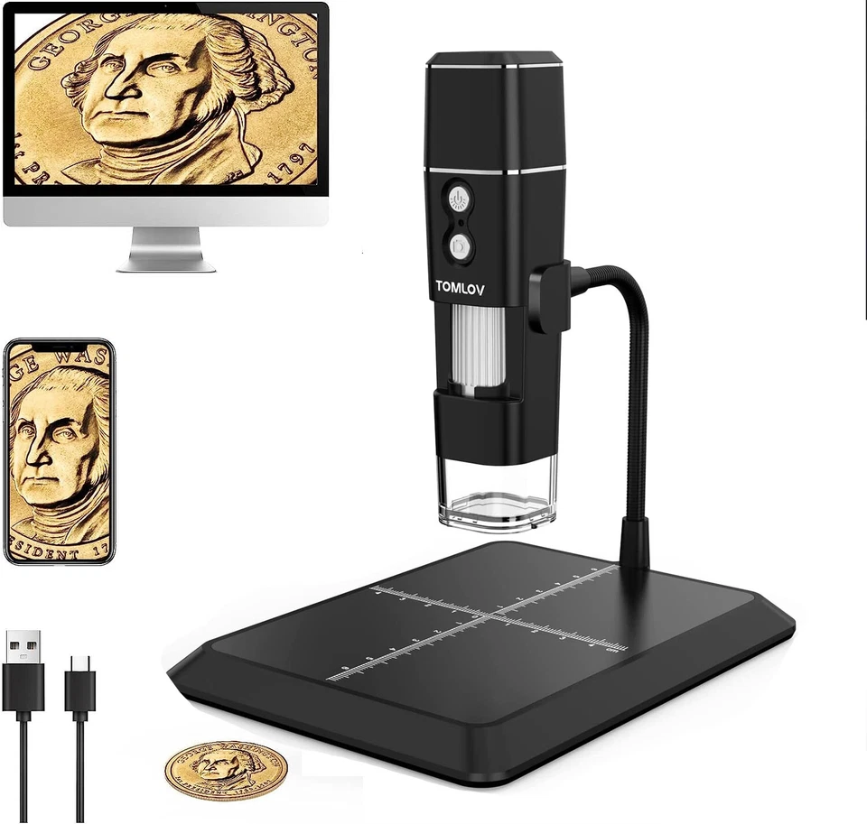 TOMLOV WIFI Digital Microscope 50X-1000X Coin Microscope HD for Smartphone PCB