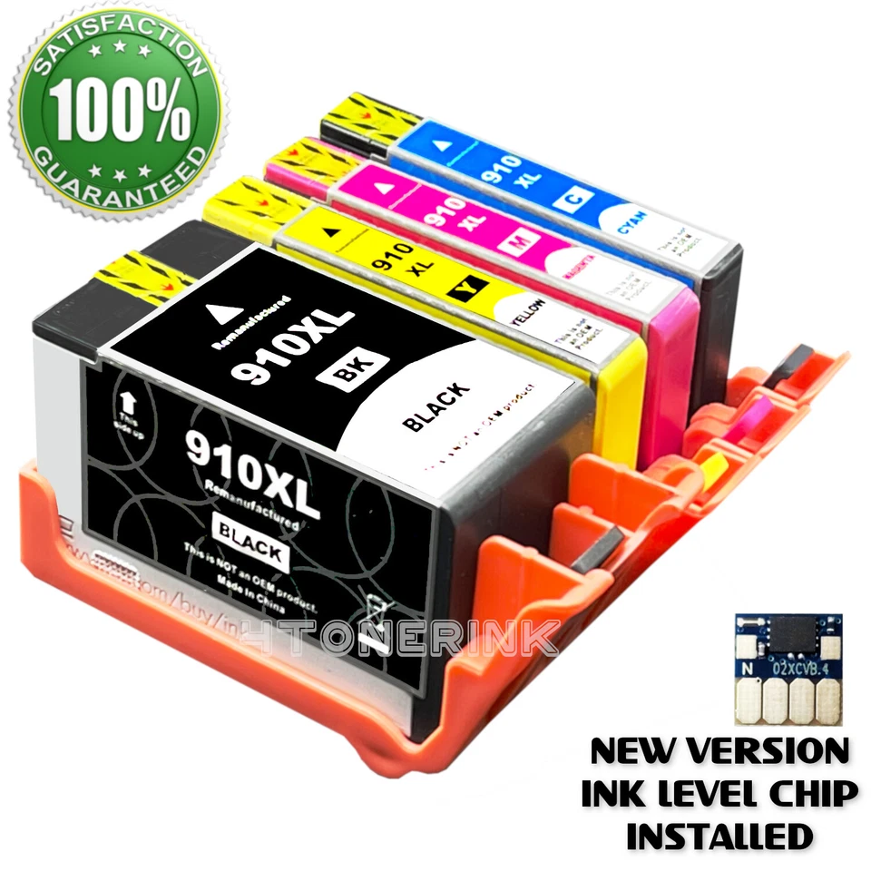 Cartuchos de tinta 4pk 910XL para HP OfficeJet Pro 8010e 8020e 8022e 8025e 8028e Foto 1 de 2