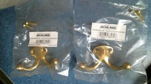 Schlage SPS852MB-605, Bright Brass Double Wardrobe Hook, Lot of 2, FREE SHIPPING - Picture 1 of 5