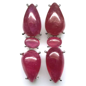 Heated Red Ruby Earrings 925 Sterling Silver White Gold Plated - Picture 1 of 4