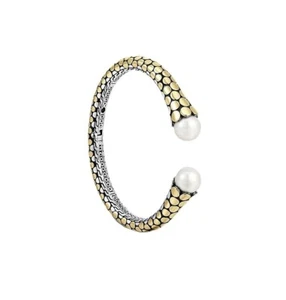 JOHN HARDY STERLING SILVER 18K SOLID GOLD DOT KICK CUFF PEARL BRACELET NEW 157B - Picture 1 of 6