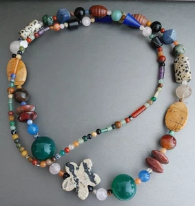 Multicolor Multi Shape Stone Beaded Necklace Bead Soup Graduated Long 35” - Picture 1 of 7