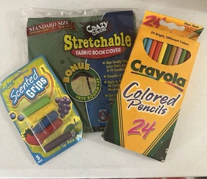 Vintage School Supply Lot Colored Pencils, Book Cover, Scented Grips Supplies - Picture 1 of 7