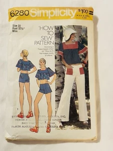 Vtg Simplicity Top Bell Bottom Pants & Hip Hugger Shorts Pattern #6280 Sz 10 Cut - Picture 1 of 3