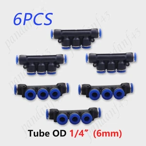 6 Pcs 6mm(1/4") Pneumatic Multiple Tee Connectors:Push-In Type Air Hose Adapters - Picture 1 of 6