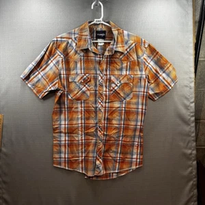 Wrangler Herren Hemd mit Knopfleiste L orange/blau kariert Western kurz Slv Pearl Snap - Bild 1 von 5