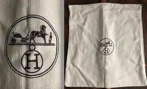 HERMES KOMPLETT BAUMWOLLE HERRINGBONE ECRU CINCH BEUTEL KORDELZUG STAUBBEUTEL SAUBER 14 x 15 - Bild 1 von 6