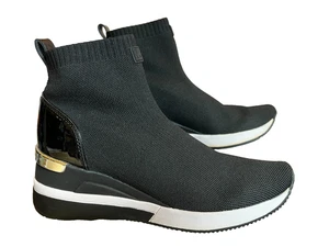 MICHAEL KORS Women's SKYLER Black Stretch Knit Wedge Bootie Sock Sneaker Sz 8.5 - Picture 1 of 7