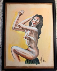 Vintage Painting Gouache on Paper Female Nude Study Woman Signed Vastec 10x13" - Picture 1 of 3