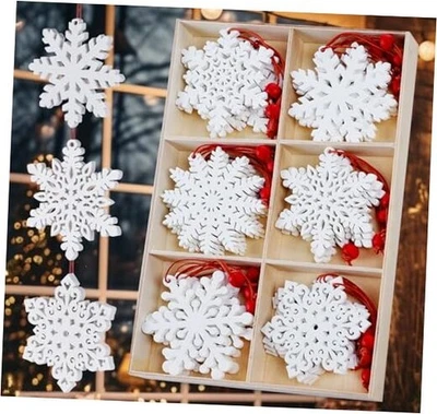 HOUÍSM 24 PIEZAS Adornos Madera Copo de Nieve, Decoraciones Colgantes Blancas para  Foto 1 de 4