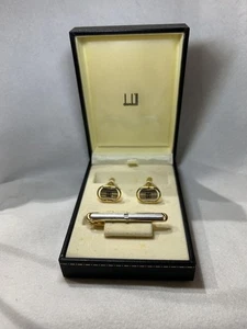 ALFRED DUNHILL Jewellery Moden Cufflink and Tie Clip set DD Logo w/box Used - Picture 1 of 24