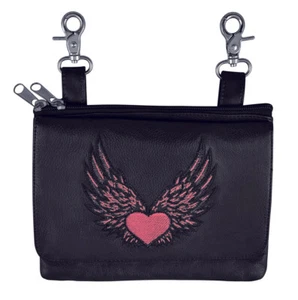 Bolso de cuero para motociclista con corazón rosa alado bordado para damas - Imagen 1 de 3
