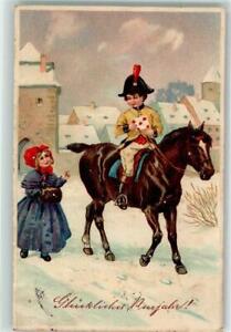 10673056 - Reiter mit einem Brief Neujahr  Frau mit einem Muff Liebesbrief 1912