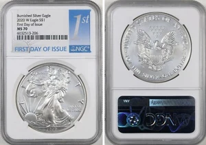 2020 W Burnished American Silver Eagle FDI First Day Issue Label NGC MS70 SP70 - Picture 1 of 3