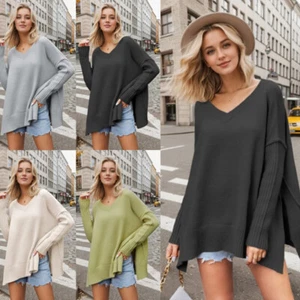 Sexy Pullover Prendas de punto Ropa para mujer Moda Suéter Cuello en V Talla grande - Imagen 1 de 20