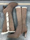 St. Johns Bay Womens Knee High Tan Suede Faux Fur Lined 3.75” Heel Boots Size 10