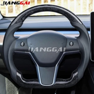 Forged Carobn Fiber Flat Steering Wheel Fit Tesla Model 3 Model Y 2016-2024 - Picture 1 of 11