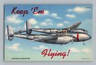 Carte postale militaire patriotique époque Keep 'em Flying Lightning Intercepteur M28