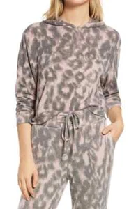 Blanknyc Leopard Print Hoodie Sweatshirt Cozy Pink & Gray Small Comfy - Picture 1 of 6