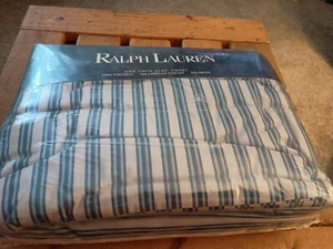 Ralph Lauren Claudine Blue Striped Twin Flat Sheet SET Made In USA 100% Cotton - Picture 1 of 5