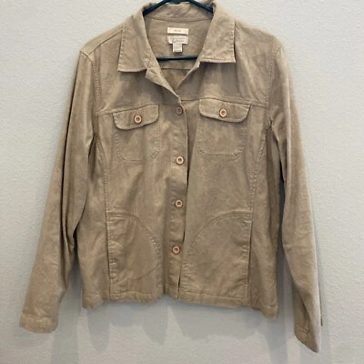 Chaqueta para mujer Christopher & Banks botón floral texturizada Kakhi grande Foto 1 de 4