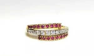 14K Sonia B. Bitton Diamond & Ruby Bypass Ring ~ Size 7 3/4 - 8 - Picture 1 of 6