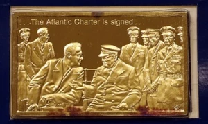 Proof Ster.Silver 1oz Ingot Bar Mint Gold El/Plate The AtlanticCharterSigned#46 - Picture 1 of 6
