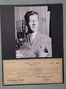 RUDY VALLEE VINTAGE SIGNED CHECK AUTOGRAPHED ENDORSED BY BARBRA VAN BRUNT - Picture 1 of 2
