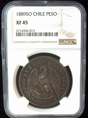 1889 SO CHILE PESO NGC XF45 ON SALE Cover