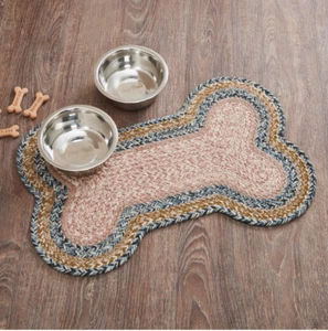 Dog Bone Shaped Braided Jute Rug 15x23 Pet Feeding Mat Country Farmhouse Prim - Picture 1 of 3