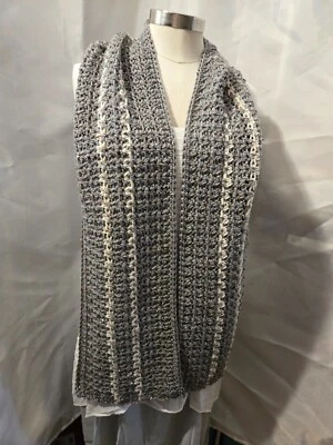 Nuevo Suave Largo Ancho Rectángulo Cuello Bufanda Mantón Warp Hecho a Mano Ganchillo Gris Foto 1 de 4