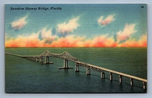 Postcard Vintage Sunshine Skyway Bridge Florida Engineering Tropical St Pete - Picture 1 of 2