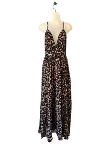 Maxi abito boutique stampa animalier leopardato scollo a V profondo incrociato schiena aperta PICCOLO - Foto 1 di 9