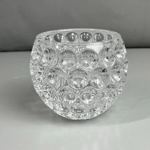 Fitz & Floyd Round Optic Dimpled Circles Heavy Crystal Votive Candle Bowl 4⅜" - Picture 1 of 9