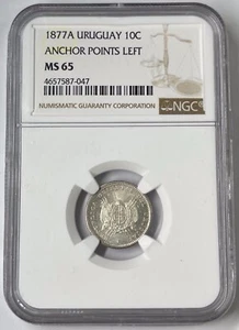 1877A Uruguay 10C Anchor Points Left NGC MS65 # - Picture 1 of 4