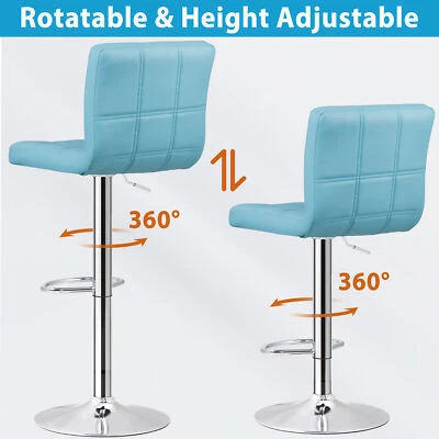 2PCS PU Leather Adjustable Bar Stool 360° Swivel Counter Barstool with Back Blue - Image 1 of 4