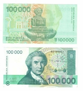 1993 Croatia 100,000 Dinar banknotes UNC P27 - Picture 1 of 1