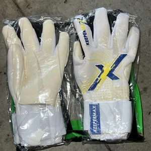 KEEPERMAX GK Gloves - Soccer glove Goal Keeper WHITE BLUE/YELLOW NEW CHOOSE SIZE - Picture 1 of 5