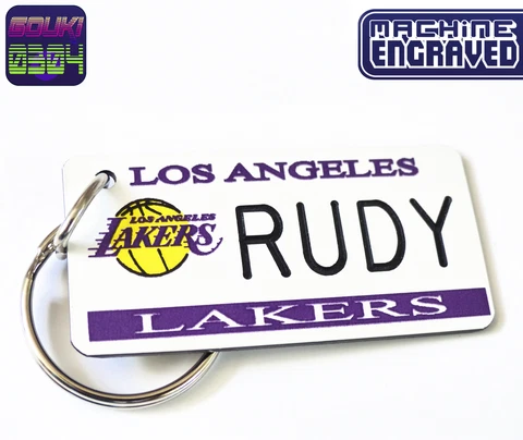 Personalized LA Lakers Keychain License Plate Tag - Any Name  - Engraved NBA Cover