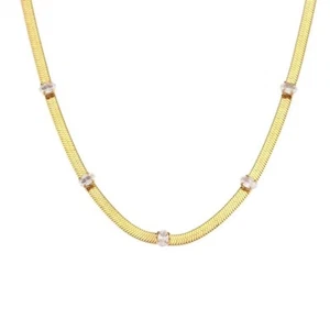 ZARD Snake Chain Necklace Choker with Cubic Zirconia Accent in 18k Gold Plating - Picture 1 of 5
