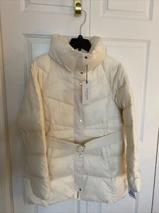 COLE HAAN Signature Vanilla Belted Puffer Coat Hidden Hood Parka-Sz XL NWT - Picture 1 of 9