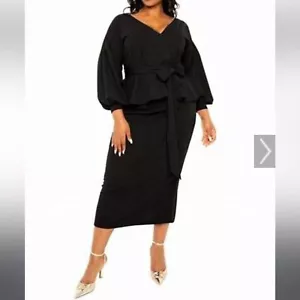 Buxom Couture Black OFF SHOULDER PEPLUM MIDI DRESS 2X NWT No Belt Party - Picture 1 of 8